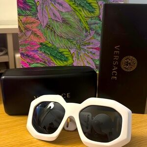 Versace White Sunglasses with gold details on the side